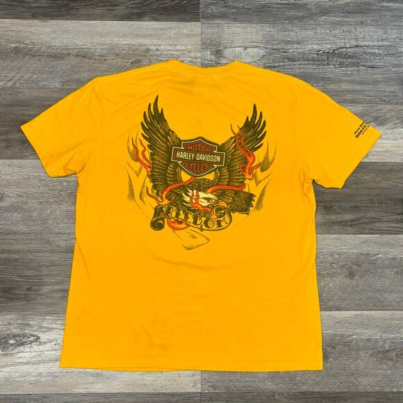 Harley Davidson Freedom Bald Eagle Flames Yellow Black Red Mens XL Biker T-Shirt - Picture 3 of 13